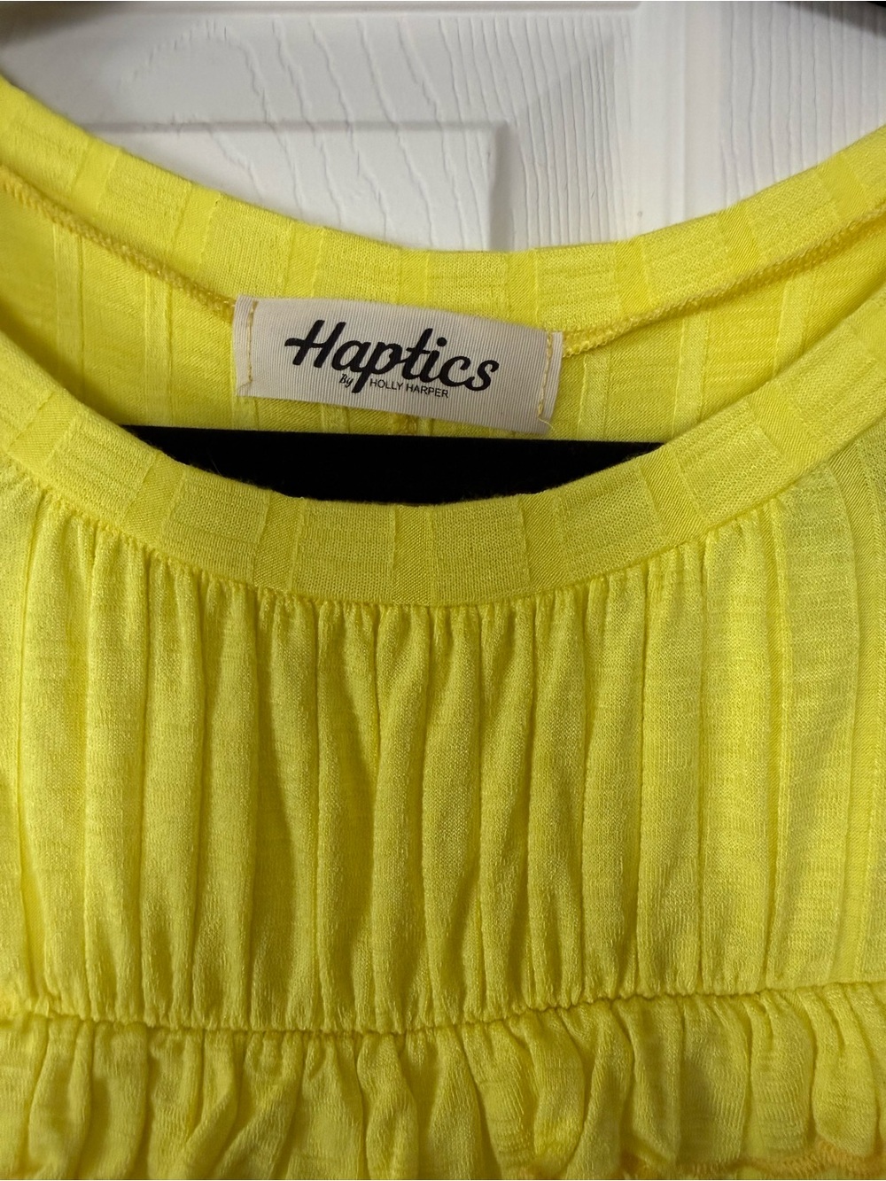 Haptics Bright Yellow Ruffled Short Sleeve Blouse - Picture 2 of 3